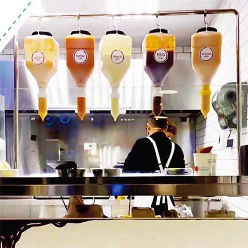 Dozownik do sosów wiszący LITE-3.5L, butelka na sos o dużej średnicy, butelka do wyciskania sosów, butelki do wyciskania przypraw