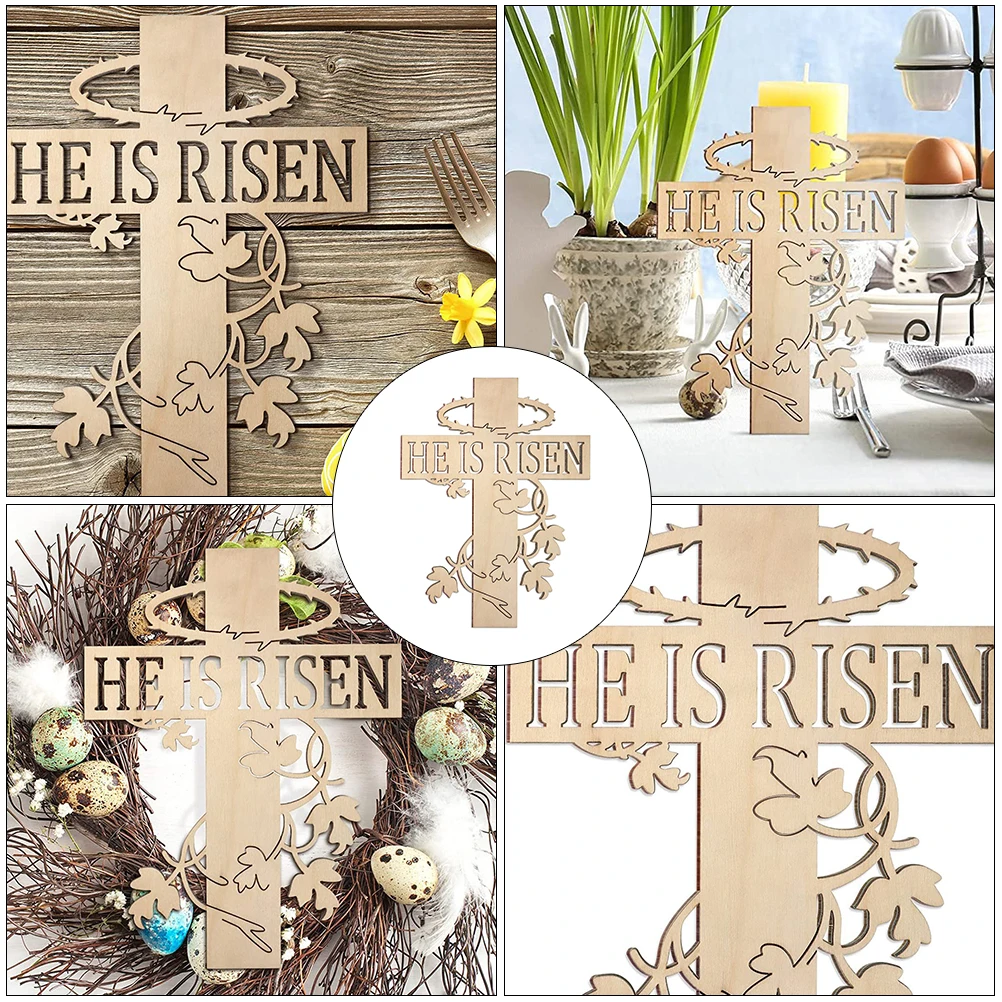 

2Pcs Wooden Cross Decor Easter Farmhouse Style Wall Hanging Decoration Khaki Color DIY Wreath Accessory Perfect Gift