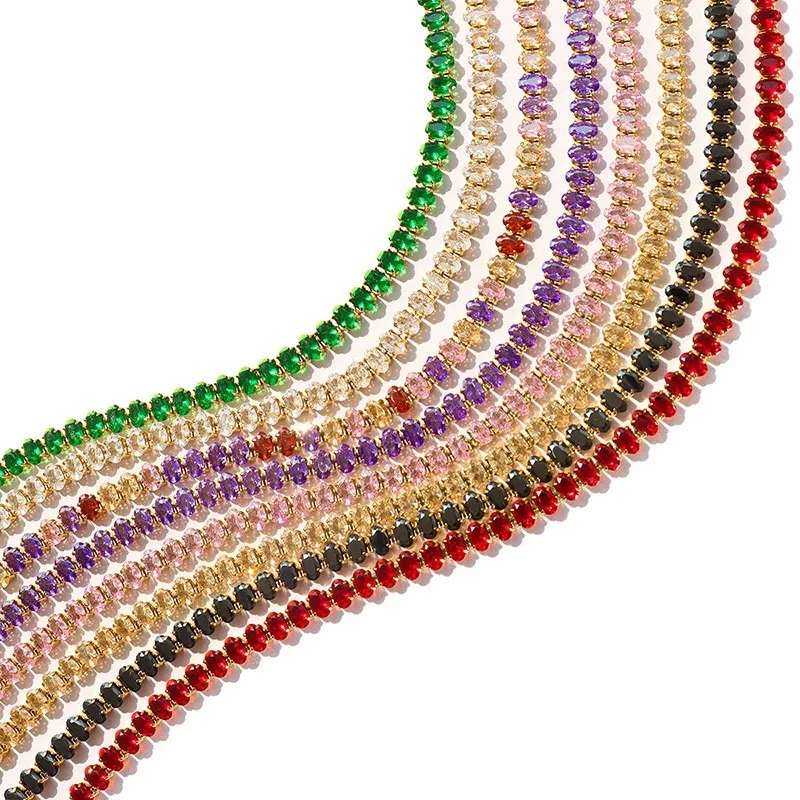 Multicolor Zirconia Necklace Bracelet For Women Stainless Steel Waterproof Women\'s Necklaces Bracelets Luxury Woman Jewelry Sets