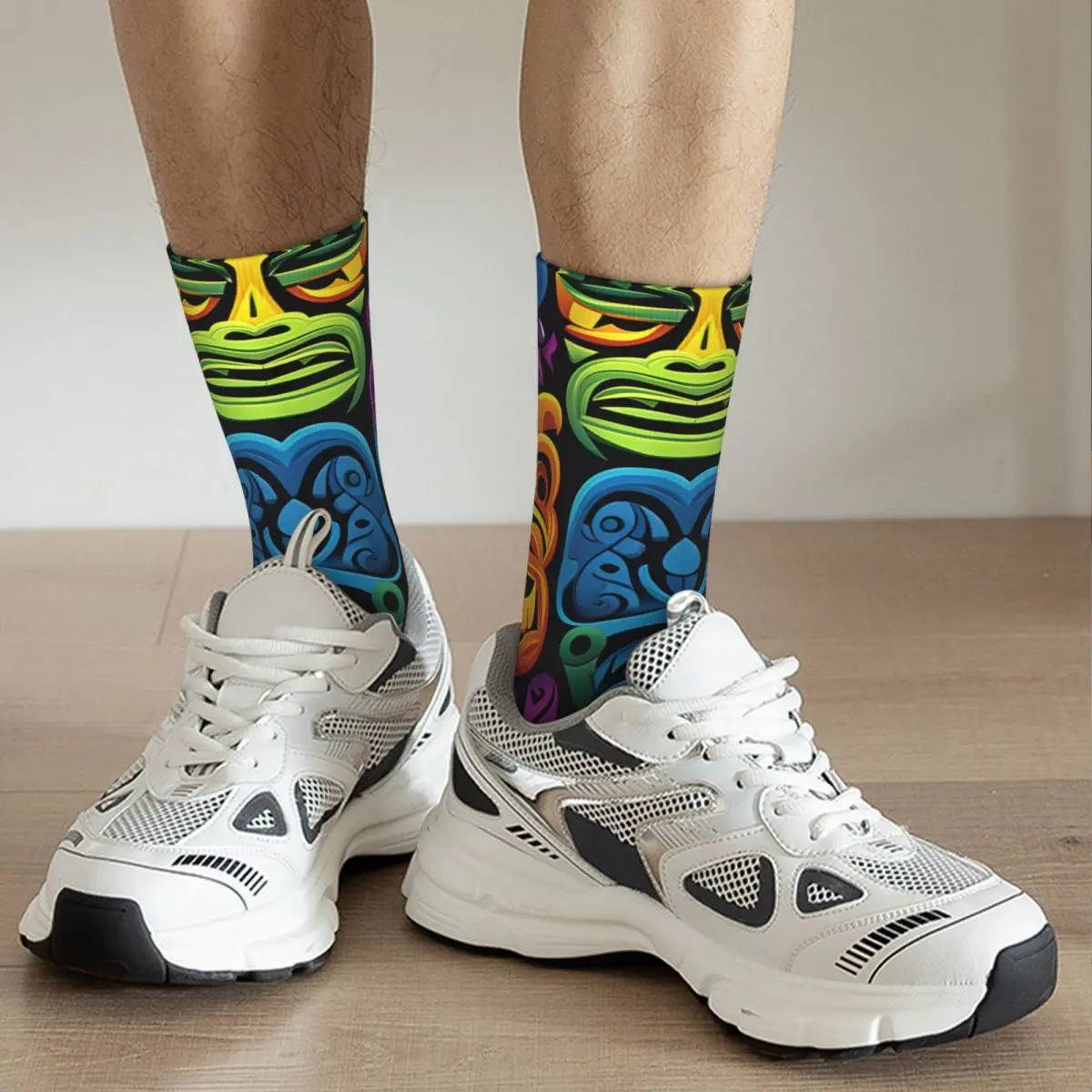 Chaussettes de Compression Rétro Blacklight pour Homme, Unisexe, Tiki, Harajuku, Sans Couture, Imprimées, Nouveauté