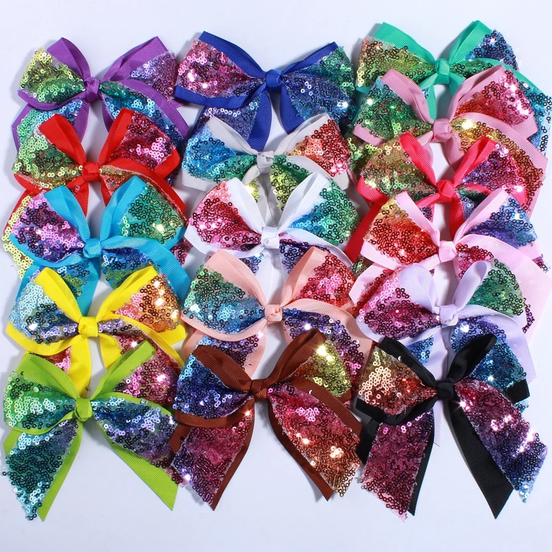 12CM Big Bling Sequins Grosgrain Hair Bows For Box Gift Ribbon Hair Bow Boutique Artificial Flowers