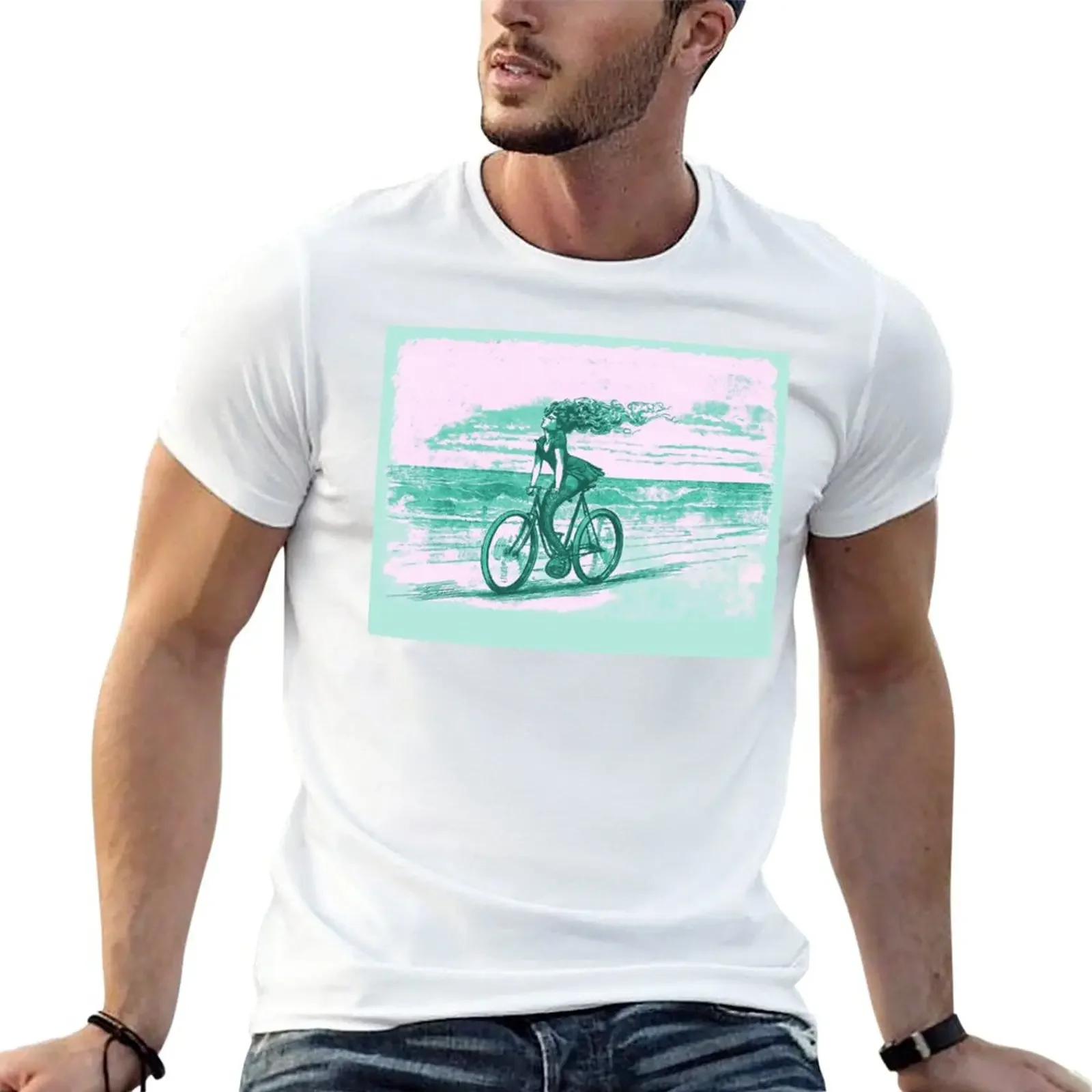 

Mermaid Cyclist In Mint And Pink T-Shirt blanks funnys Men's cotton t-shirt