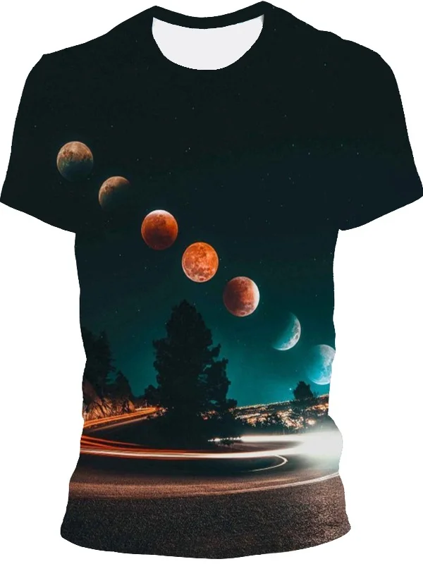 

Loose Fit 3D Star Print plus Size ort Sve irt Casual Summer Menswear Universe Theme Casual irt American Sle round ...