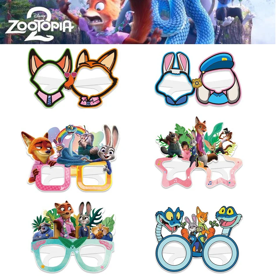 

12-36pcs Zootopia 2 Party Theme Decoration Cartoon Take Photos Paper Glasses Photo Cosplay Props FANS Birthday Party Supplies