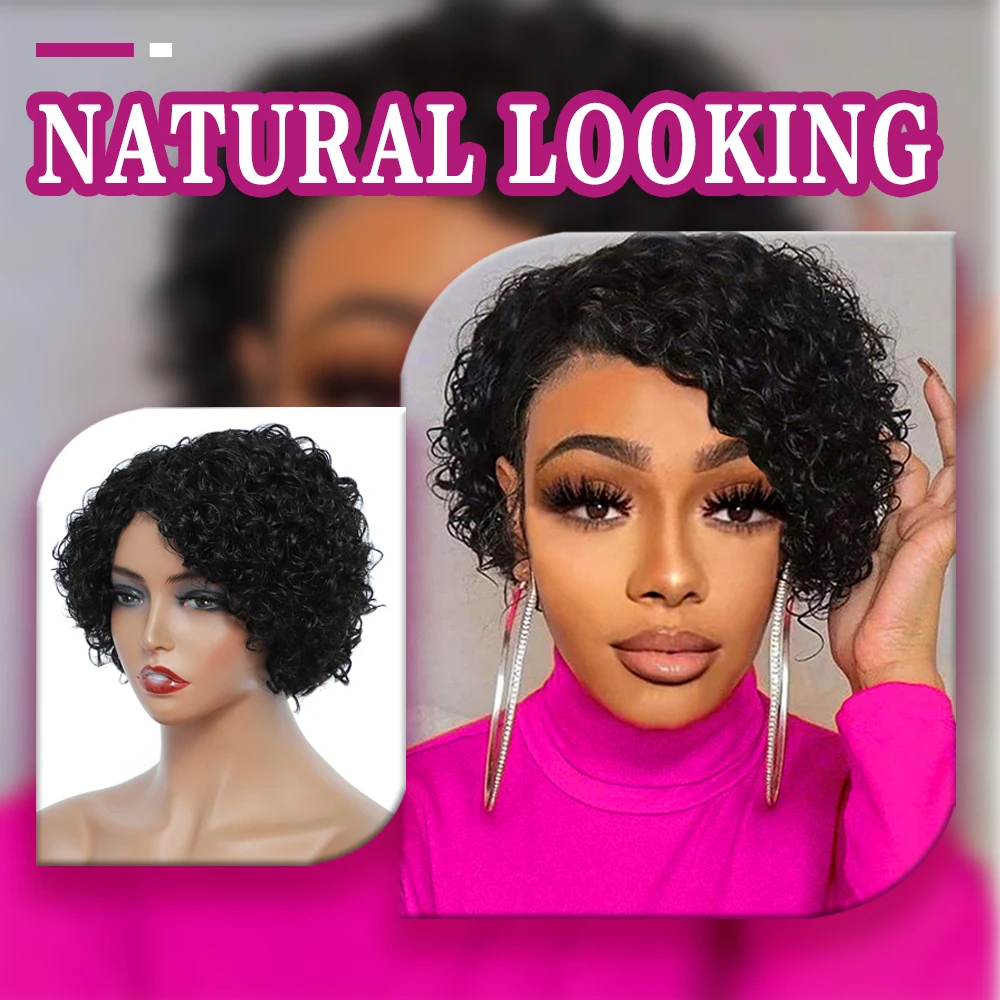 SSH Short Kinky Curly Human Hair Wig Afro Short Wigs Pixie Cut Wig Human Hair Natural Brazilian Hair Wigs For Women