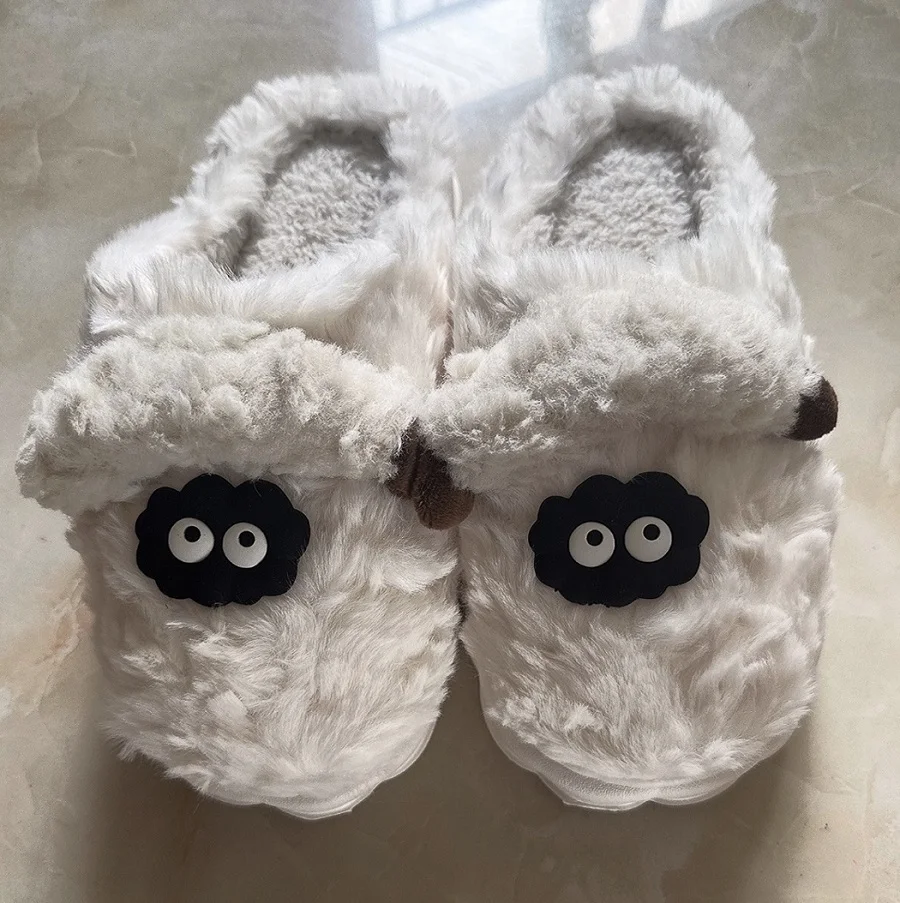 

New fun shaggy sheep plush shoes winter home slippers unisex women warm bedroom slides fuzzy lamb slipper woman backless shoes