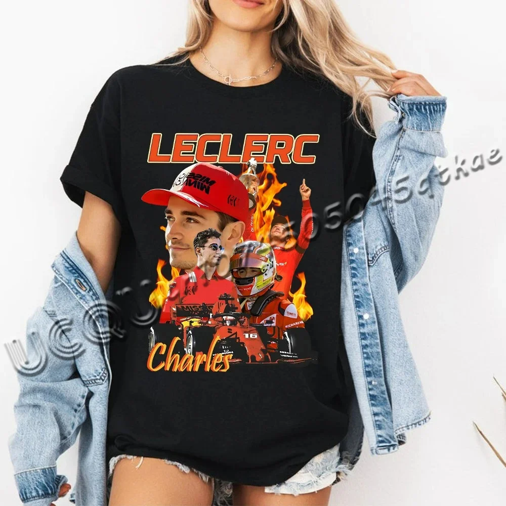 Summer Women's Letter Leclerc Print Round Neck Short Sleeve T-Shirt Summer Graphic Tee Men's Sport F1 T-Shirt Tops