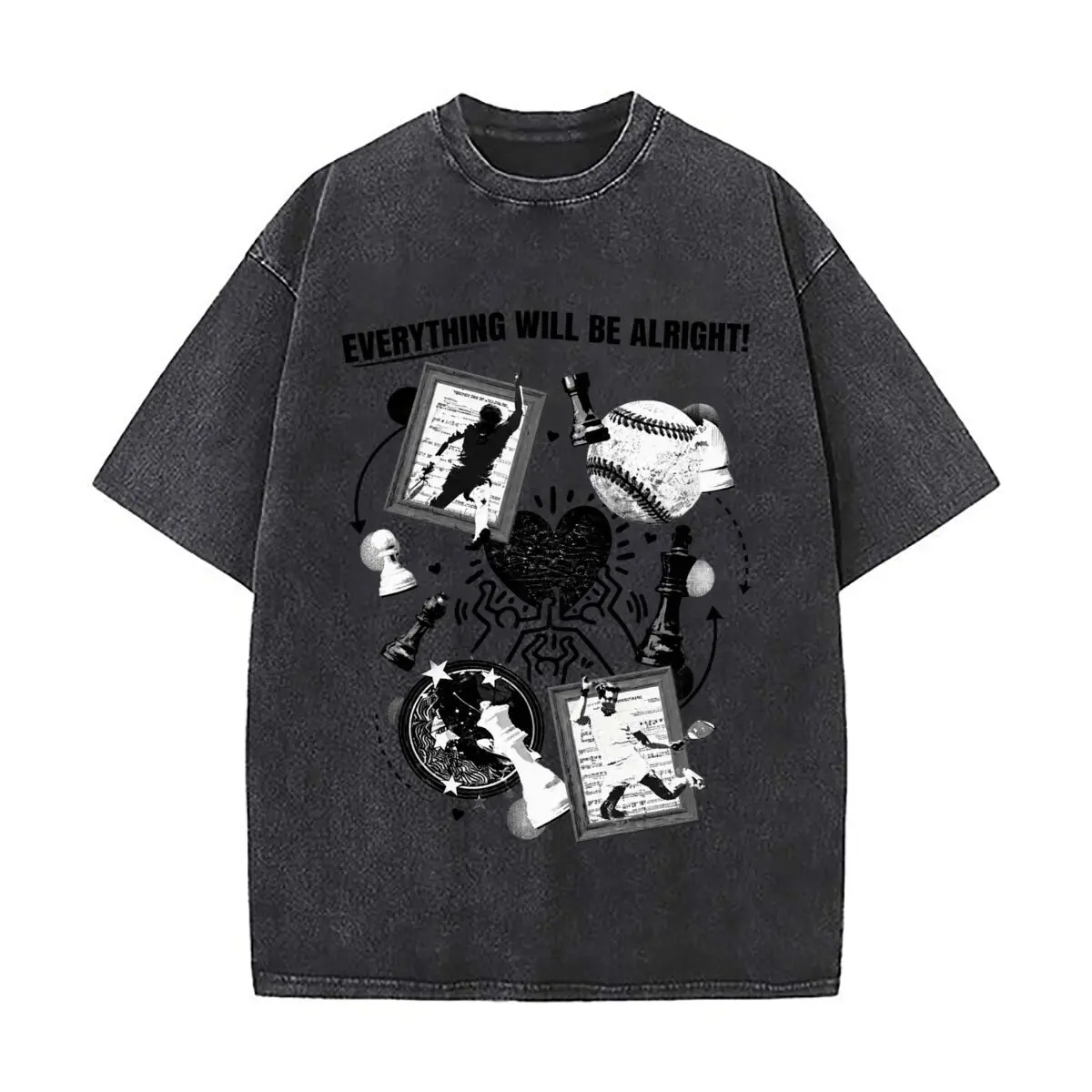 Falsettos Musical Inspired Everything Will Be Alright Graphic With Heart Hands Baseball Chess Pieces Washed Streetwear