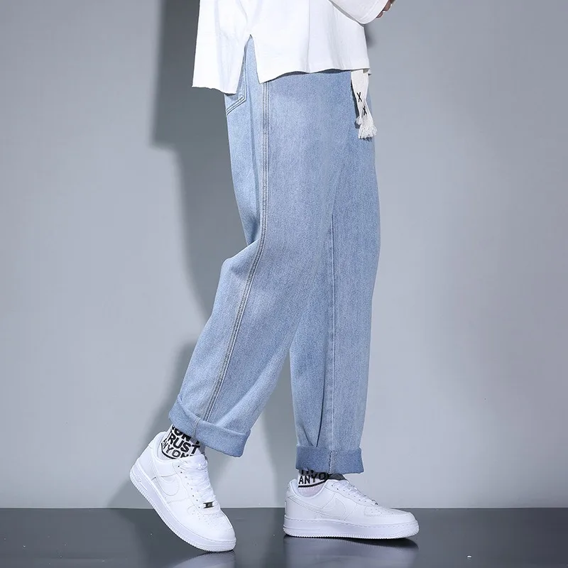 190CM Tall Students Jeans Thick Extra Long Fashion 110KG Loose Wide Legs Straight Pants 3XL 4XL Young People Denim Trousers