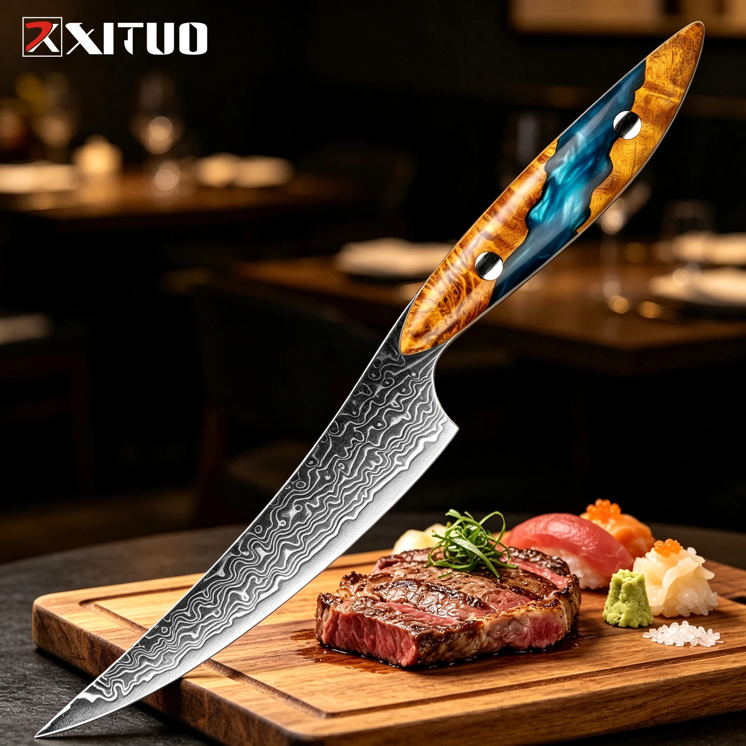 XITUO 5-Zoll-Allzweckmesser, japanisches VG-10-Damaststahl-Küchenmesser, ultrascharfes Obstmesser mit exquisitem Full-Tang-Griff