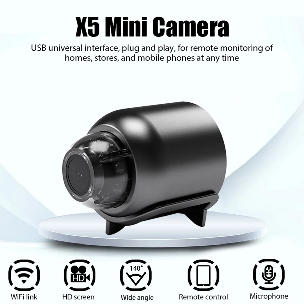 X5 Mini WiFi Camera 720P HD Included Sound Detector for Home Office APP Remote Viewing Take Screenshots Record Videos