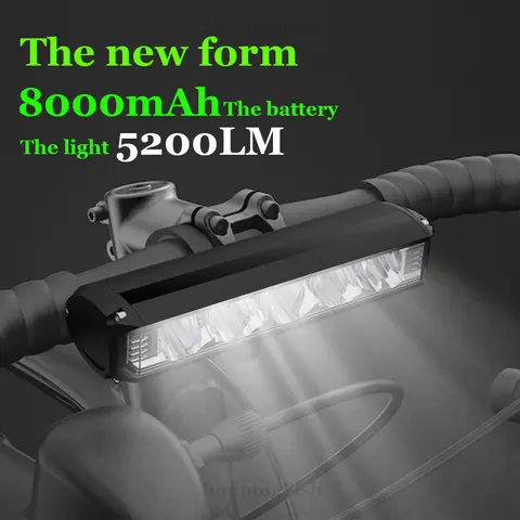 자전거 전면 LED 라이트, 산악 사이클 헤드라이트 램프, MTB 자전거 라이트, USB 손전등, 슈퍼 브라이트, 5200LM, 8000mAh