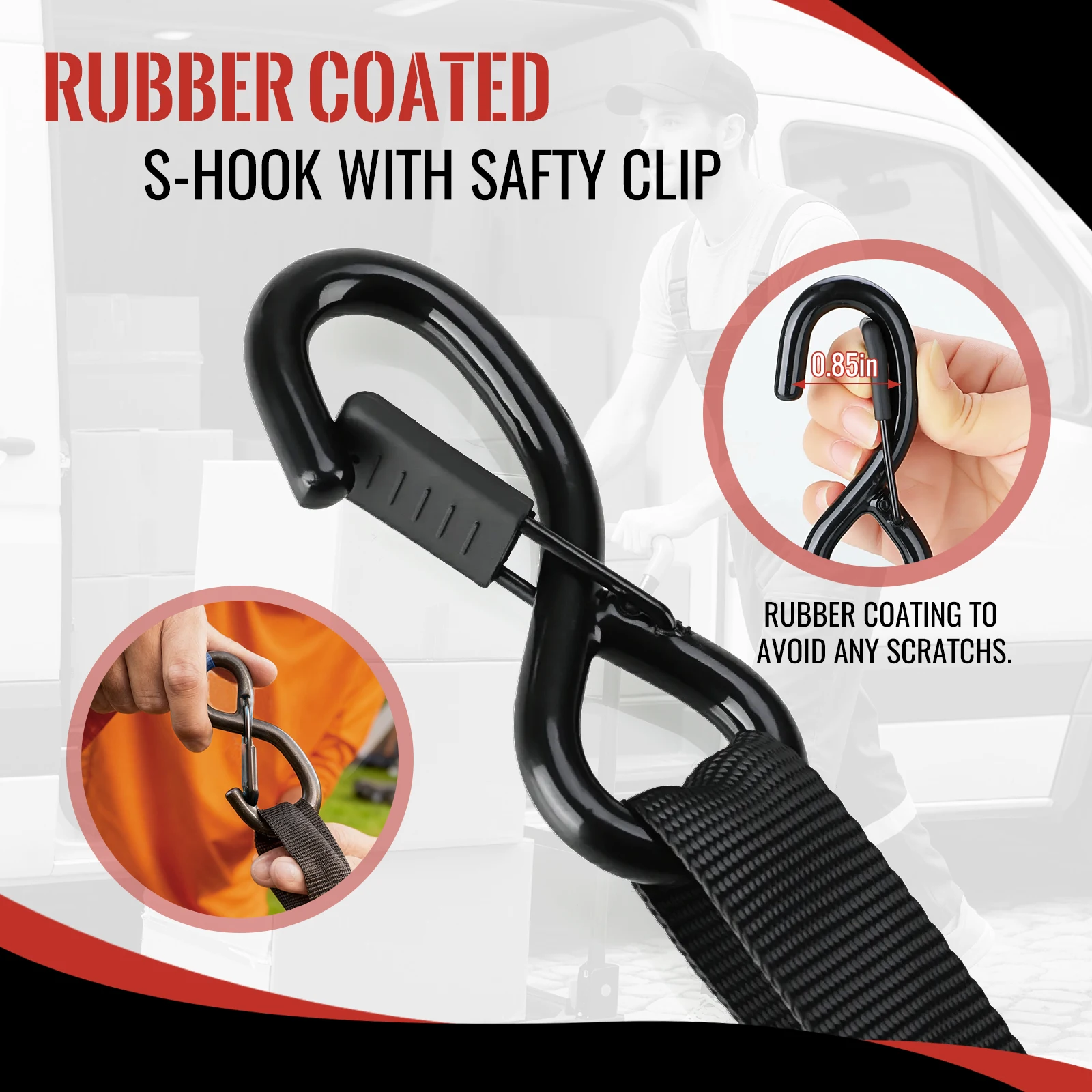 Automatic Ratchet Straps, 2/4/8Pcs, 3Mx25mm, Self-retracting Ratchet Straps with S-hooks 748Kg Breaking Strength Tie-down Straps