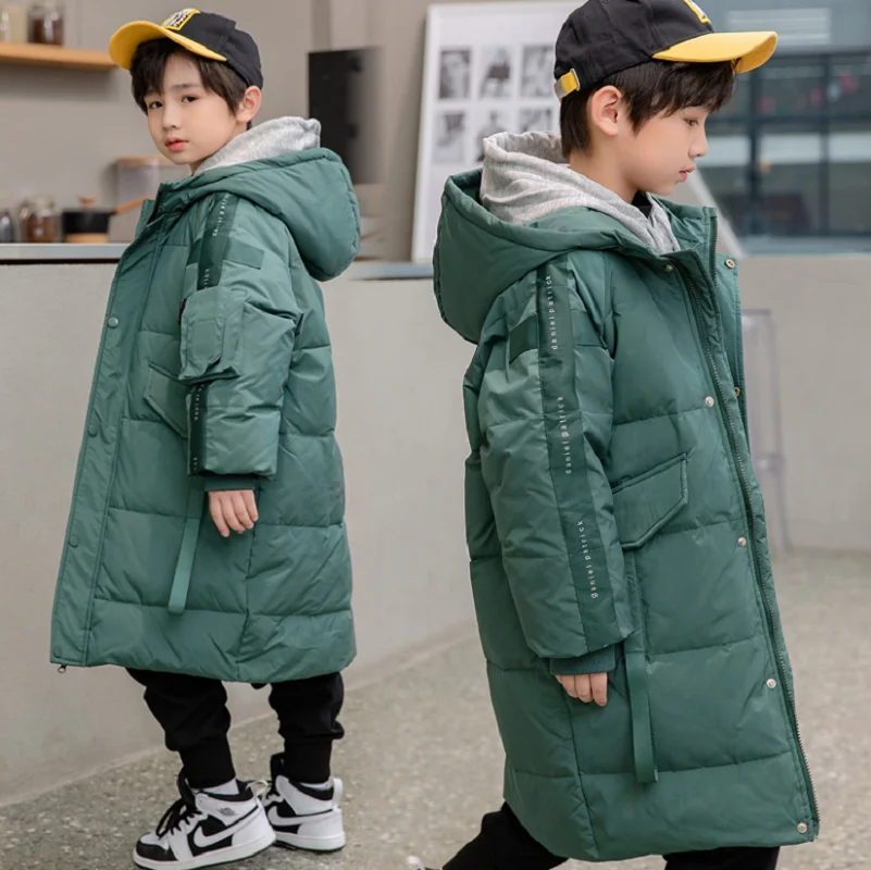 

Winter Boys Down Long Jacket Waterproof Children Clothes Kids Teenage Outerwear Thicken Warm Coat Boys Snowsuit Parkas 5-12Yrs