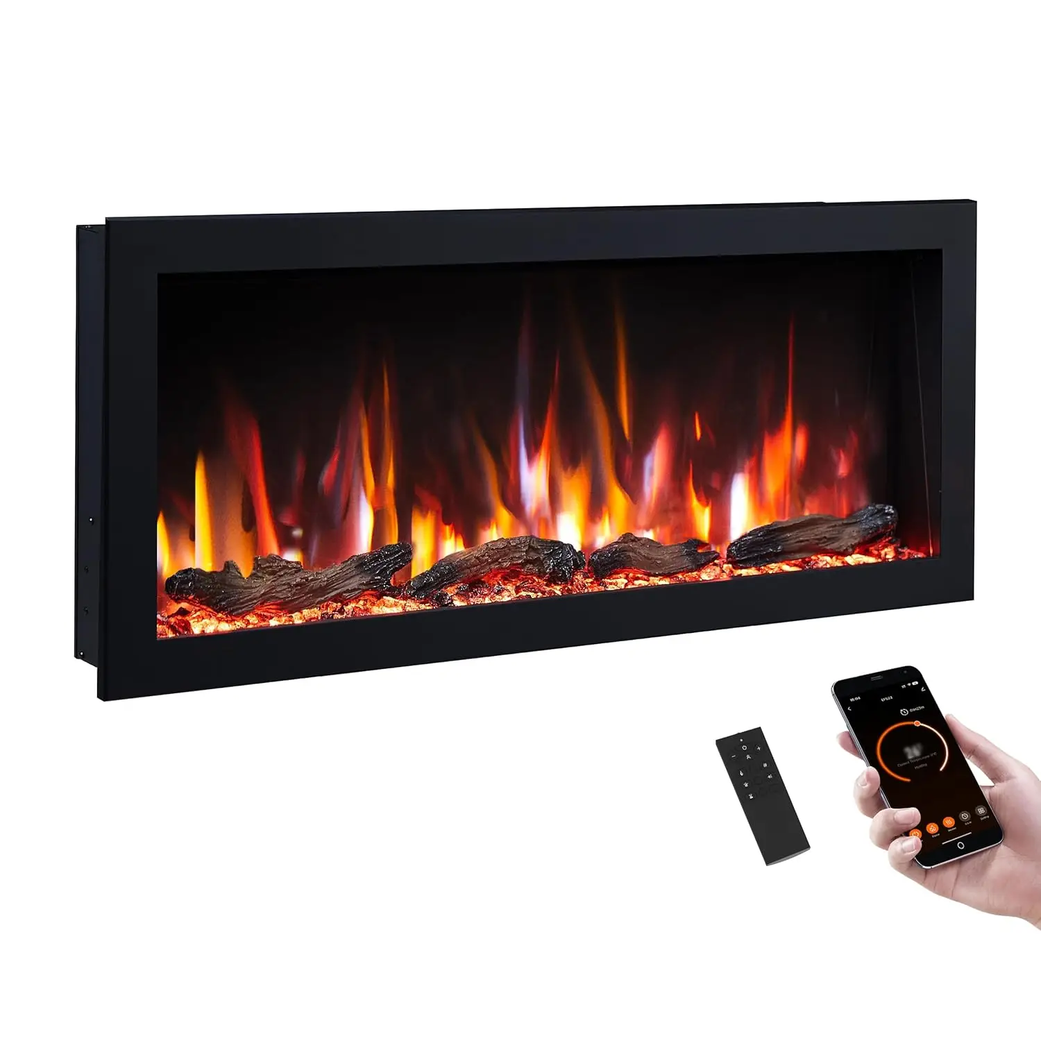 

Inch Smart Linear Electric Fireplace - Clean Hidden Vent Design, Flame with 9 Colors, Recessed in-Wall, Customized