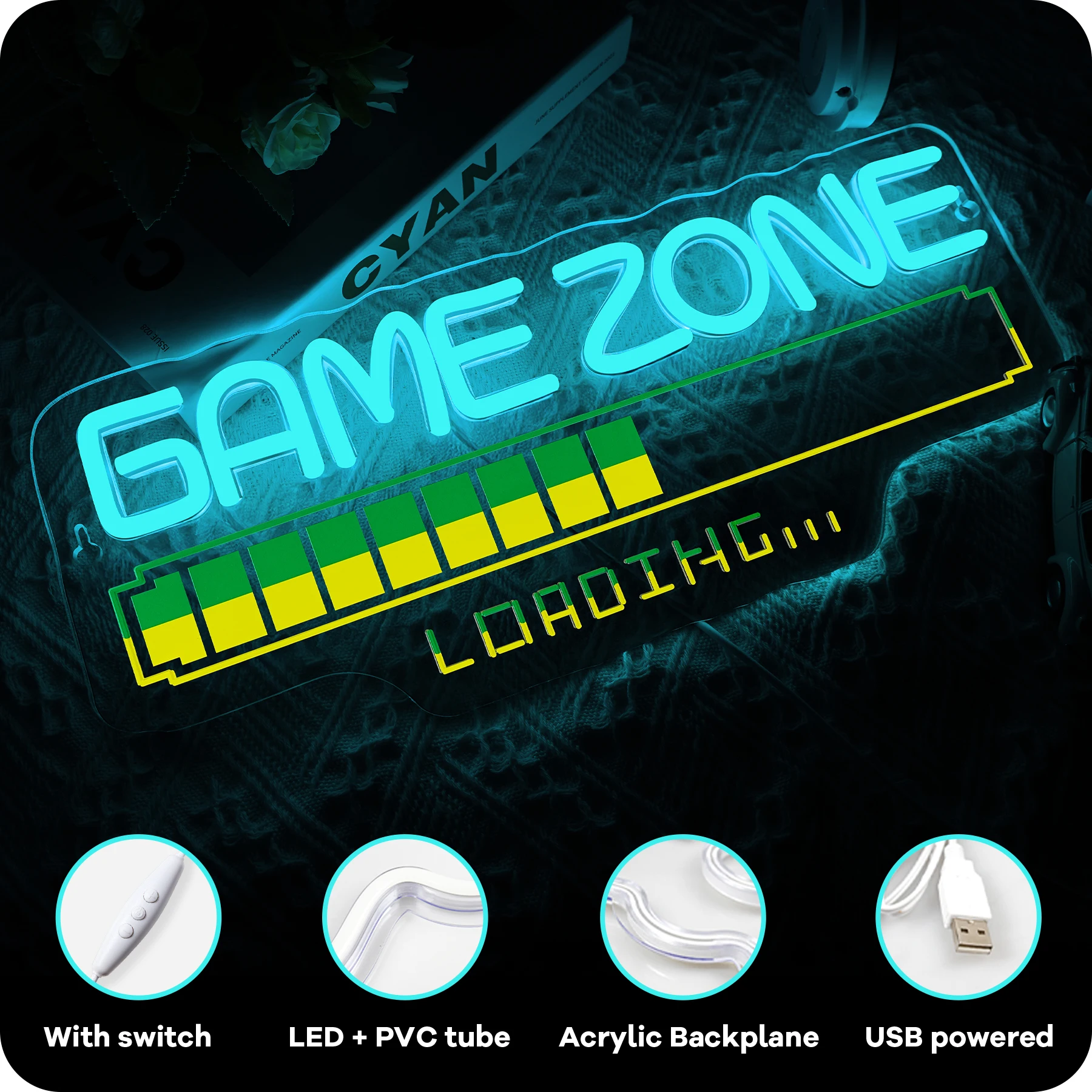 Game Zone Loading Neon Signs For Gaming Rooms Gamer Caves Decor USB With Dimmable Arcade Style Lighting Gift For Game Enthusiast