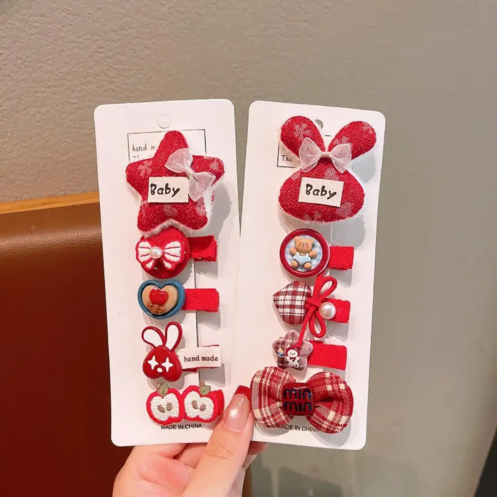 

5 шт., новогодние головные уборы, заколки для волос с красным бантом, заколки с кроликом и бантом, детские заколки для волос с утиным языком для девочек, детская заколка для волос с милым цветком