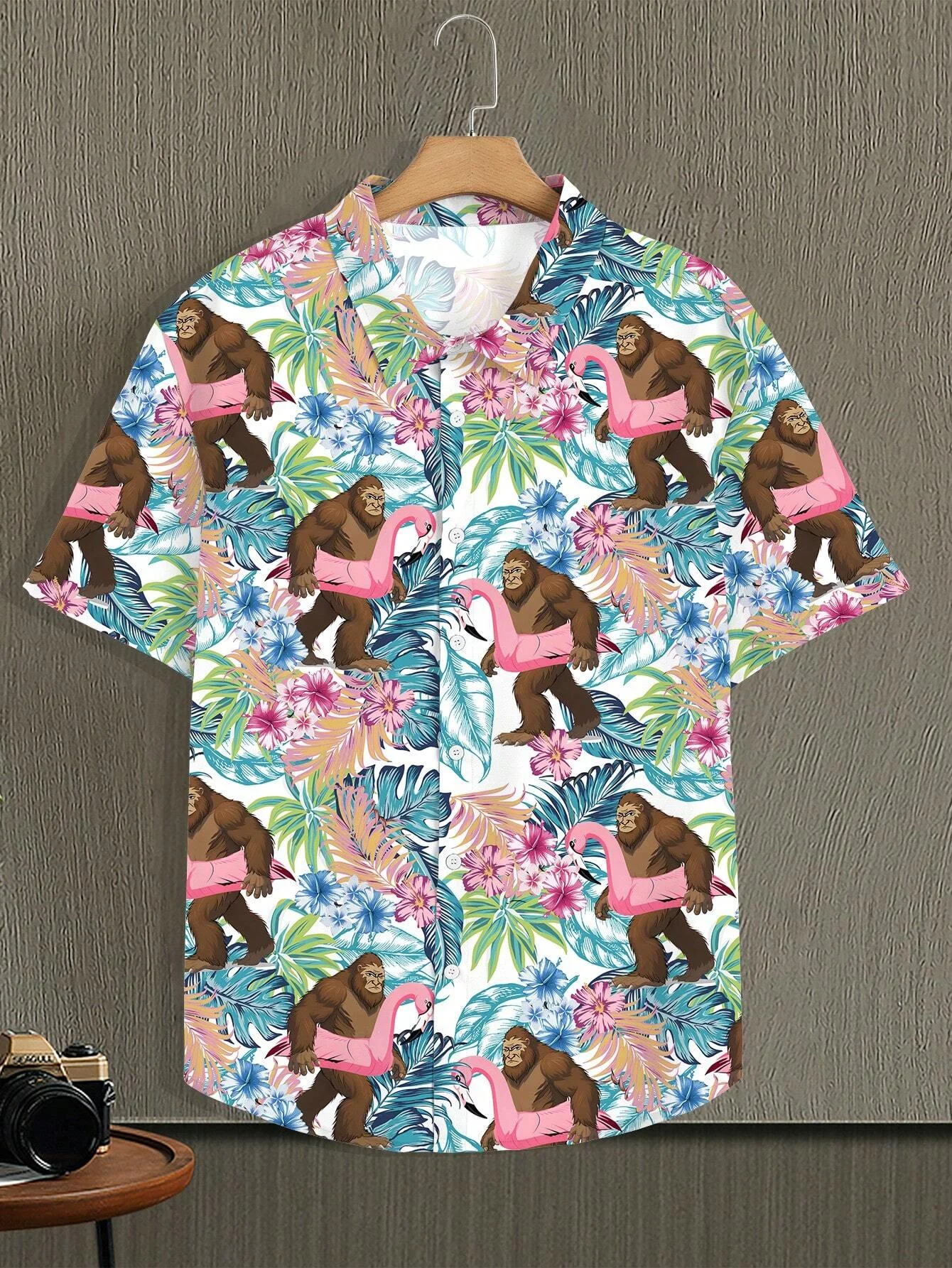 Camisas hawaianas de manga corta con botones para hombre, camisa con gráfico de gorila de playa púrpura hawaiana, moda urbana, novedad de verano, 2024