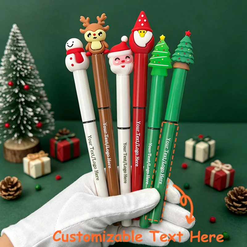 30PCS Customizable Printed Logo Christmas Cartoon Gel Pens Personalized Santa Snowman Reindeer Christmas Tree Cute Kawaii Pens