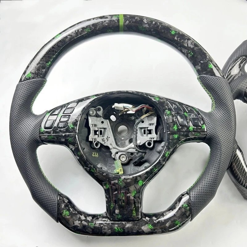Custom Orange Forged Carbon Fiber Steering Wheel E46 Black Punched Breathable Leather Car Interior