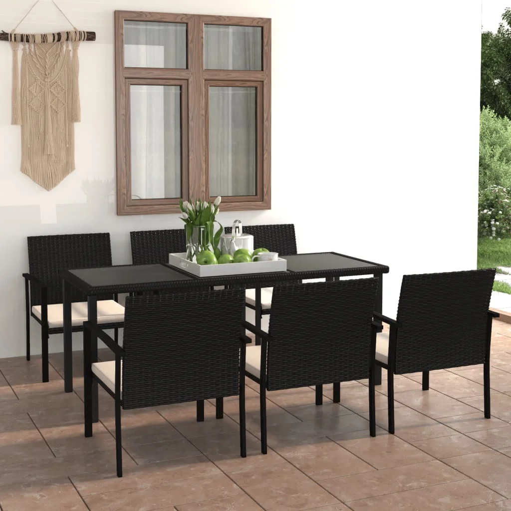 

7 Piece Patio Dining Set Poly Rattan Black G Outdoor Table and Chair Sets Outdoor Furniture Sets