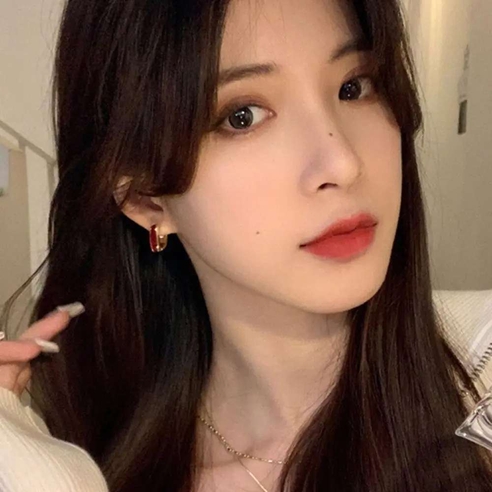 Niche Design Alloy Square Shape Girl Gift Drop Glaze Dripping Oil Ear Buckles Korean Style Earrings Women Hoop Earrings