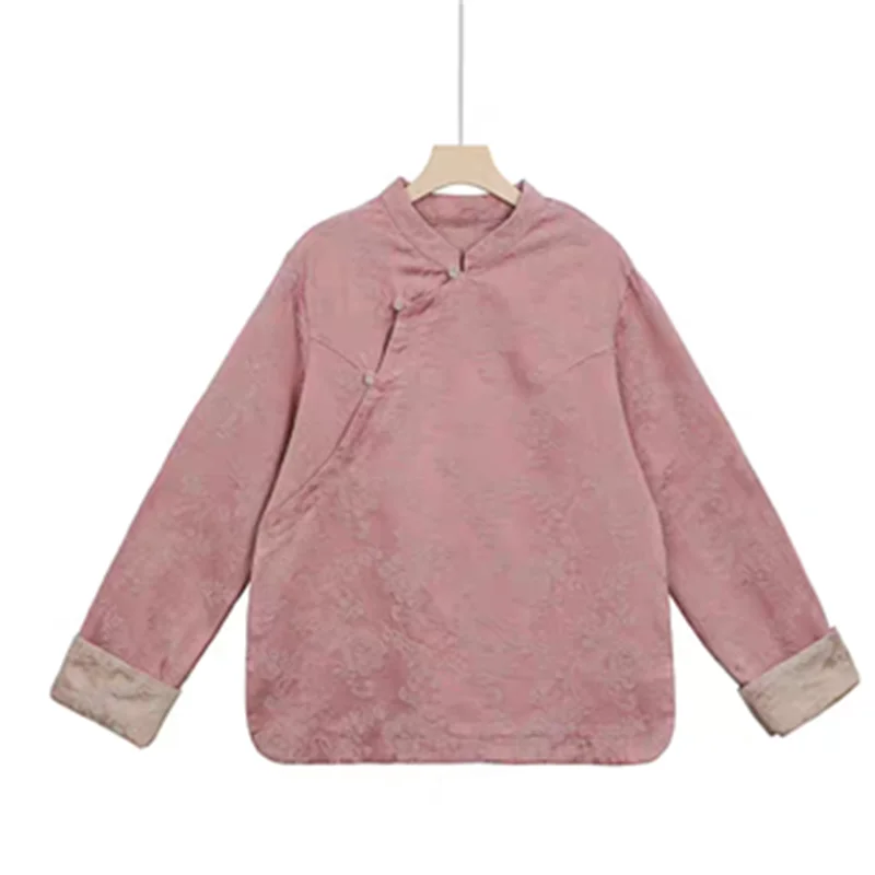 

Retro Chinese Sle Long Sve Cotton Linen Blouse Women's Base irt Slanting Lapel Breathable Comfortable Daily Wear