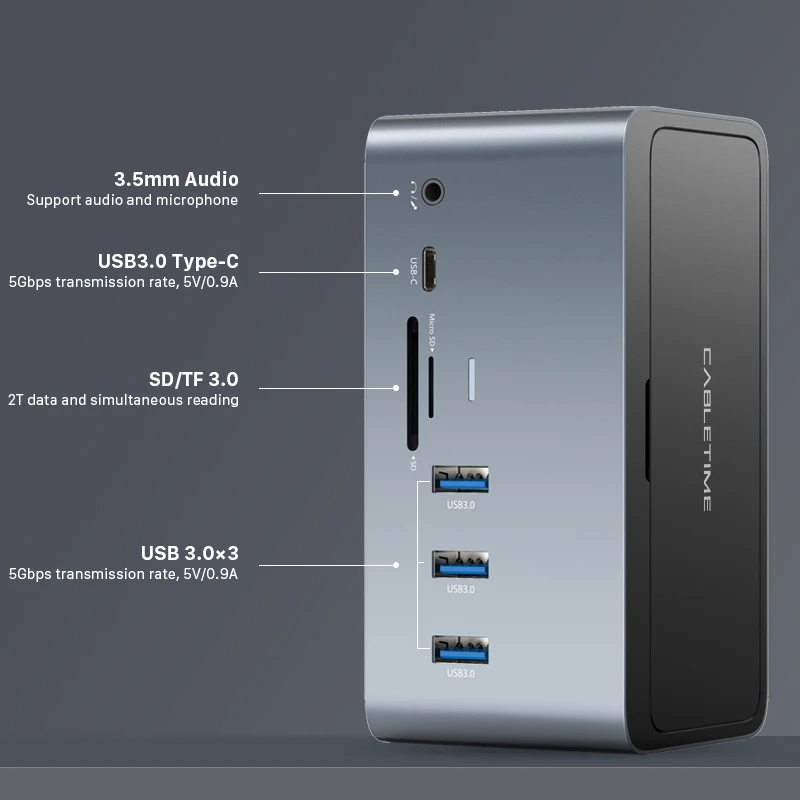 Imagem -03 - Cabletime Usb c Docking Station Hub Usb c para 4k Hdmi dp Rj45 1000mbps pd 100w Usb3.0 para Macbook Macos Windows Tablet Portátil