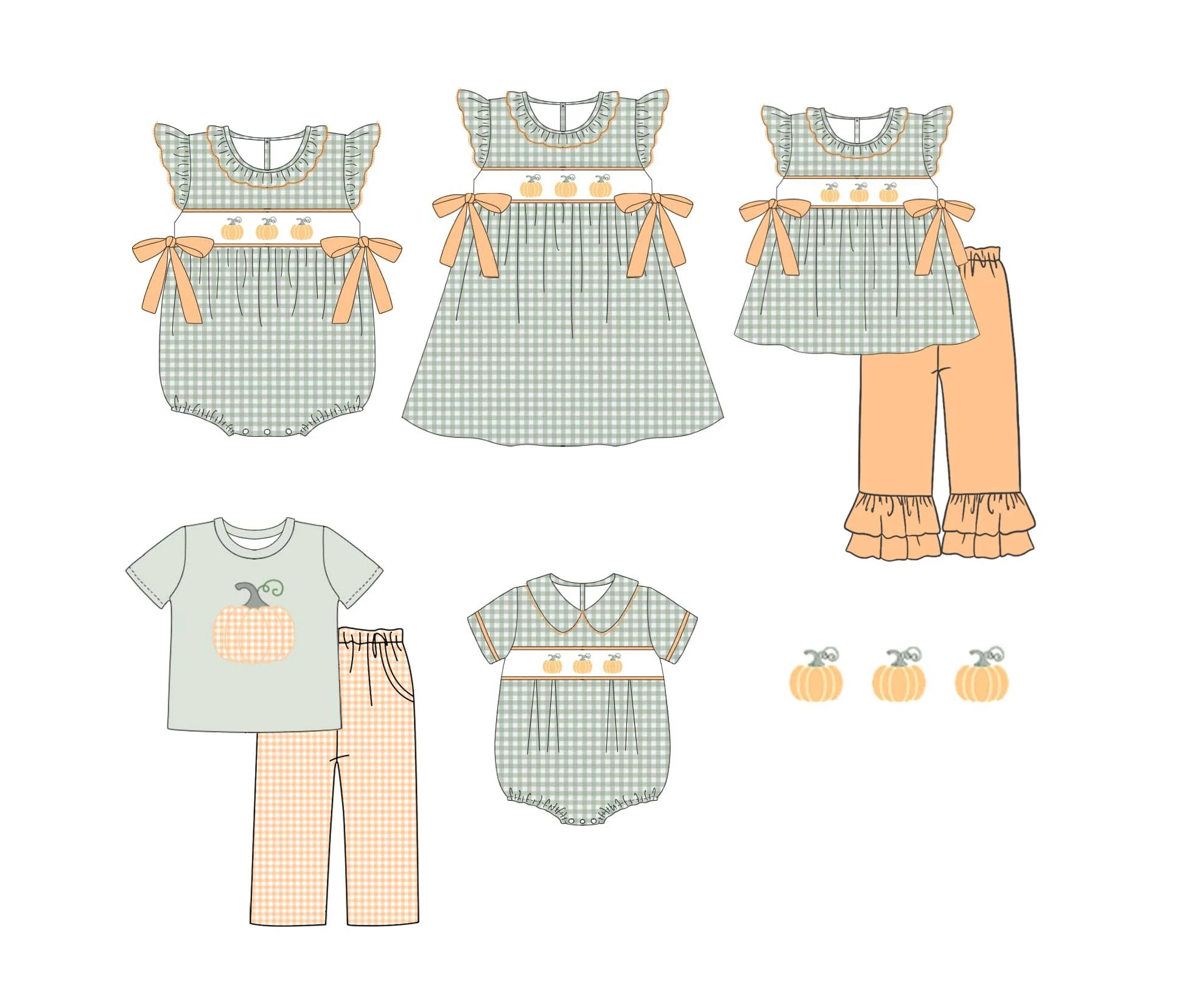 Thanksgiving Dresses Kids Clothes Boys Toddler Girls Clothes Newborn Romper Girls Dresses Short Sleeve Sets Pumpkin Print