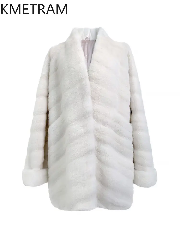 KMETRAM Women's Natural Mink Fur Coats Old Money Style Fur Jacket V-Neck Real Fur Coat Woman Winter Clothes 2026 куртка женская