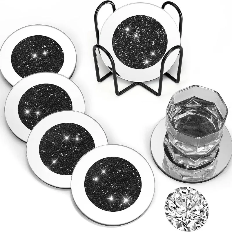 

Набор из 6 стеклянных подставок для стаканов с бриллиантовым декором и 1 подставкой, с зеркальной поверхностью, блестящий и ослепительный дизайн