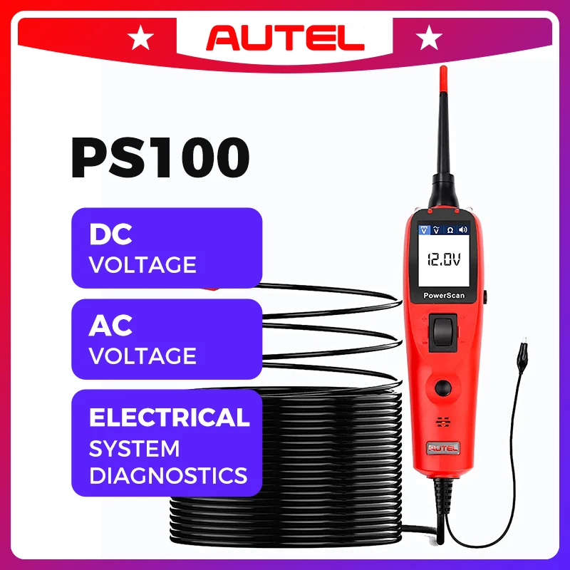 Autel PowerScan PS100 Circuit Tester Universal 12V 24V Automotive Power Circuit Probe Kit AC/DC/Continuity/Probe/Signal Test