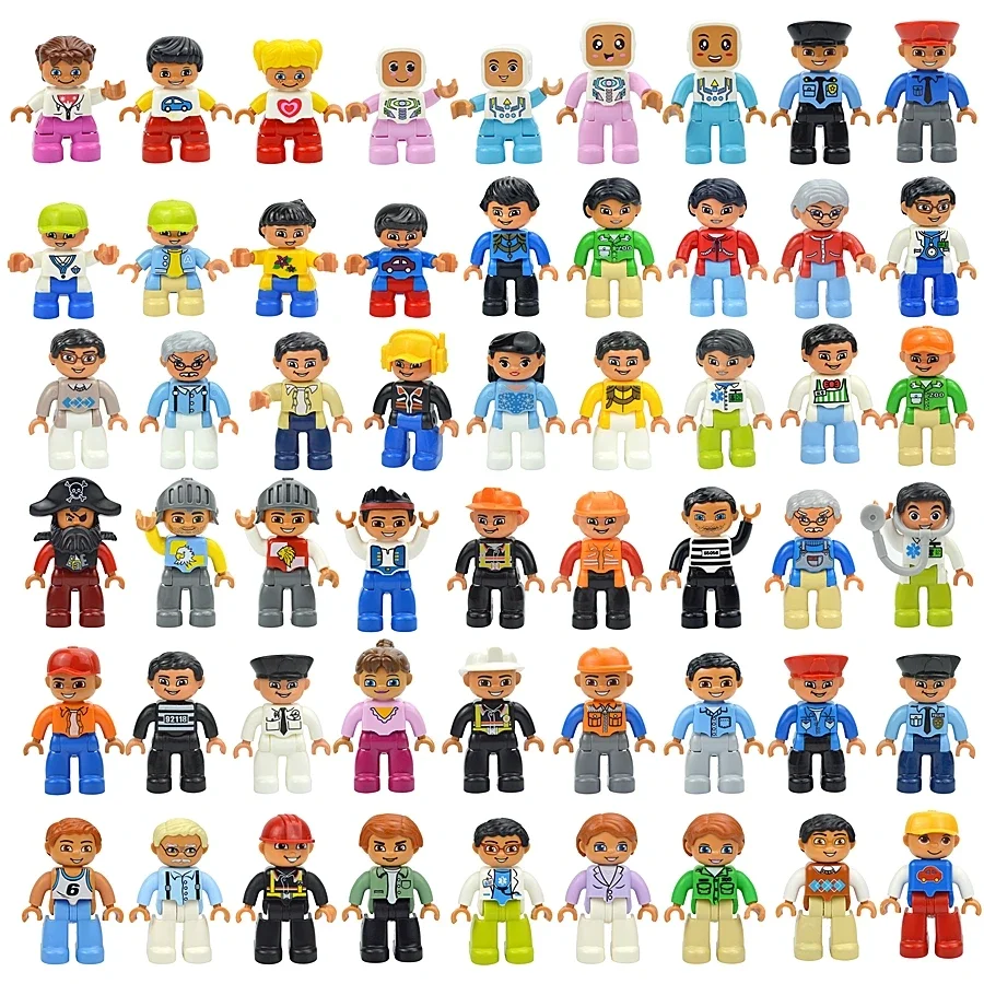 Action Figures Dolls Big Size Building Blocks Family Workers Doctor Police Farmer Compatible Large Bricks Duploes Kid Toys