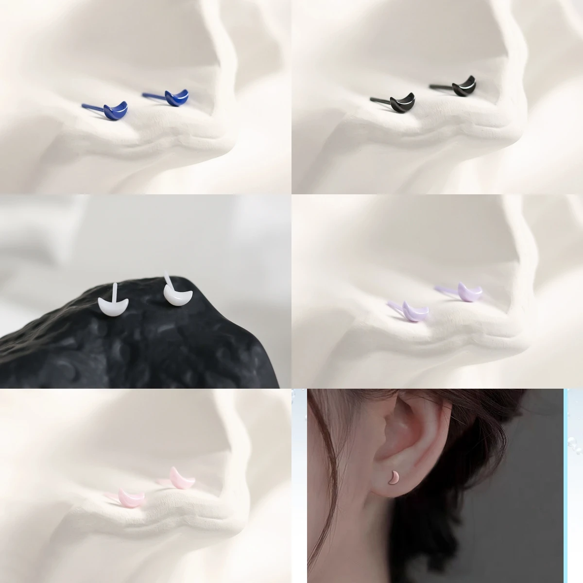 New Ceramic Sweet Moon Shape Stud Earrings Candy Colors For Choices Non-allergic Shiny All Over No Fade Good Quality