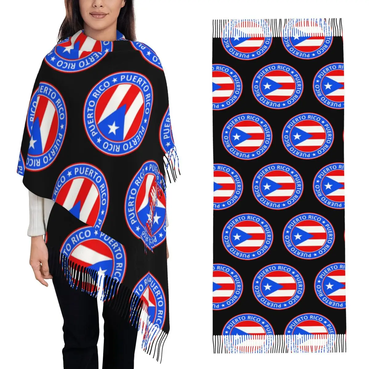 Puerto Rico Scarf Tassel Scarves Women Soft Warm Shawls and Wraps Large Fall Winter Shawl Wrap