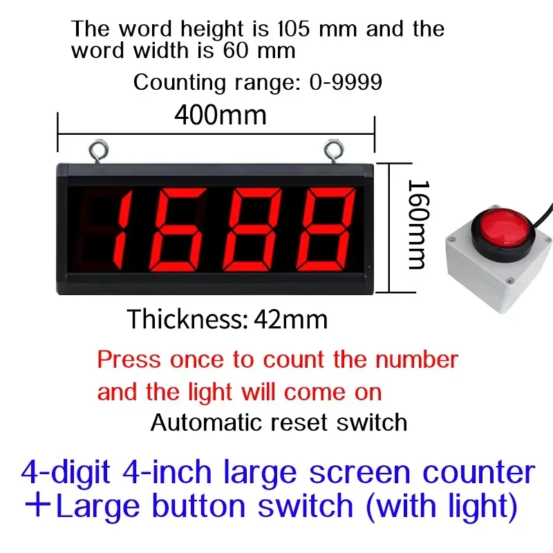 Contador digital LED de 4 dígitos de 4 pulgadas Contador digital montado en la pared