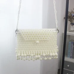 Handmade Pearl Bag Woven Shoulder Bag Key Change Mobile Phone Bag Cross Section Messenger Bag Party Wedding Trumpet Tassel Bag