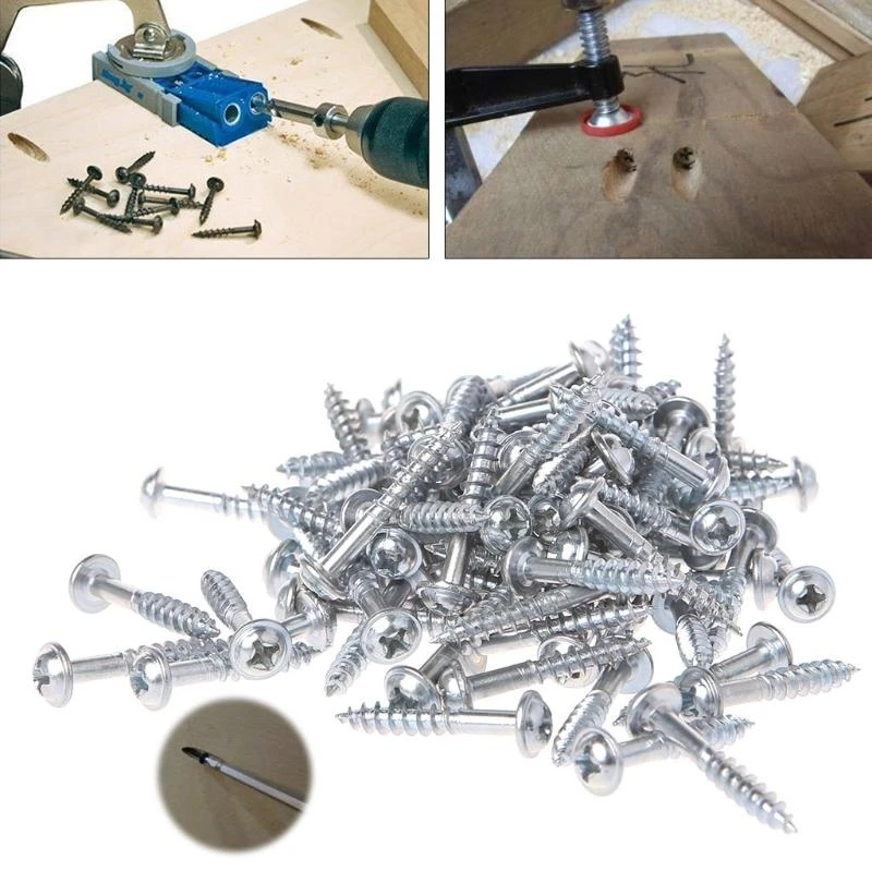 X9FA 100Pcs M4-25 High Strength Oblique Hole Self-tapping Screws For Pocket Hole Jig