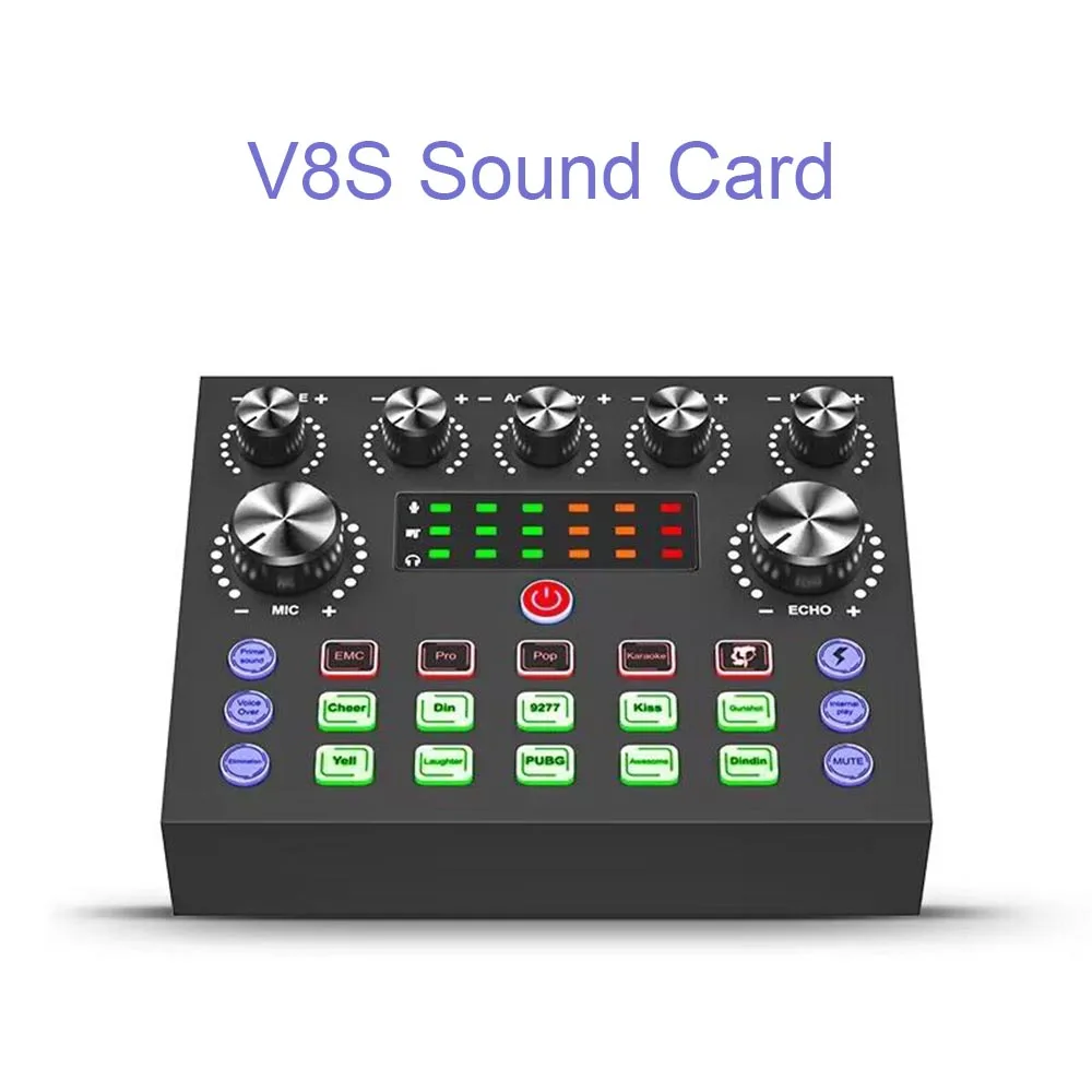 V8 USB Externo Headset Microfone, Mixer De Áudio, Webcast, Personal Live Broadcast, Placa De Som Para Telefone, Computador, V8S