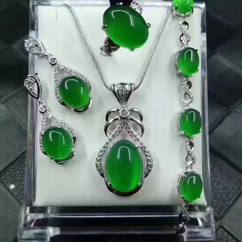 

Fine Jewelry Women's Jewelry Natural Chalcedony Rings Pendant Earrings Bracelet Jewelry Set Gifts