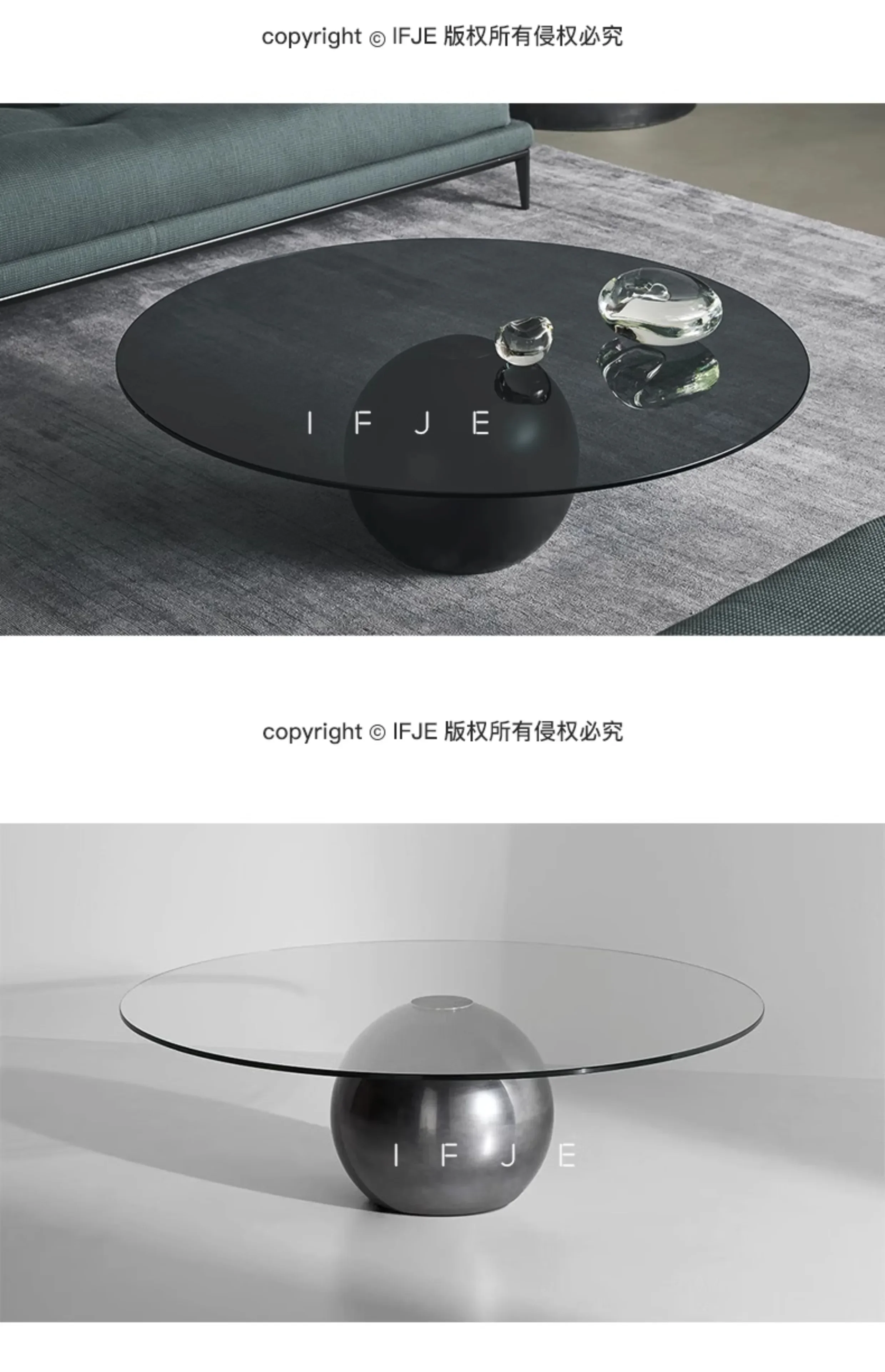 طاولة قهوة جديدة لغرفة المعيشة مصنوعة من الزجاج الإبداعي الإيطالي البسيط وطاولة قهوة مستديرة معدنية راقية #4