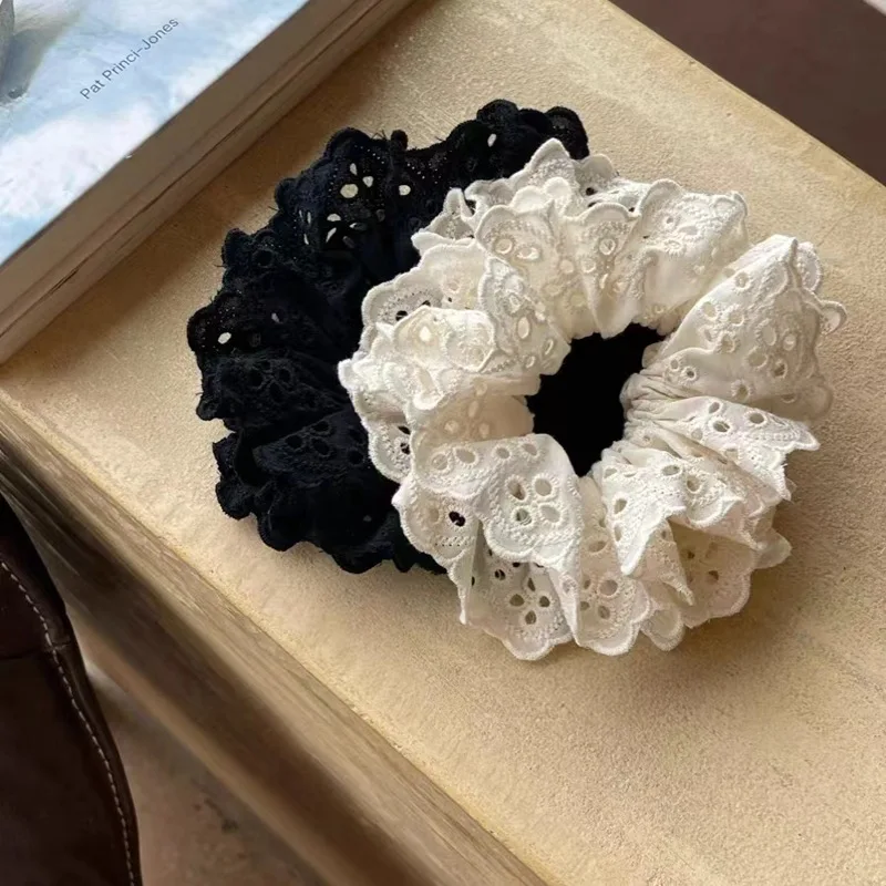 

Korean Embroidery Hollowed Lace Ruffled Double-layer Scrunchie for Women Girls Lolita Elegant Ponytail Headwear Hair Accessories