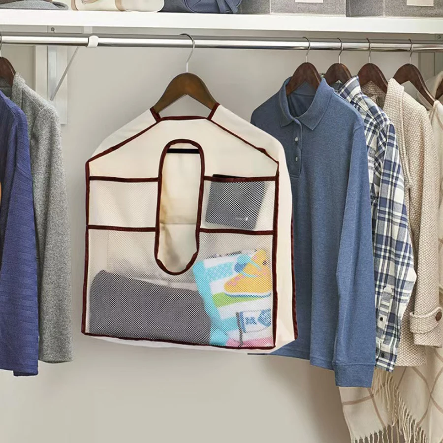 Door Hanging Fabric Storage Bag Hanger Type Closet Organizer with Mesh Pockets Underwear Jewelry Divided Storage Pouch for Wardr