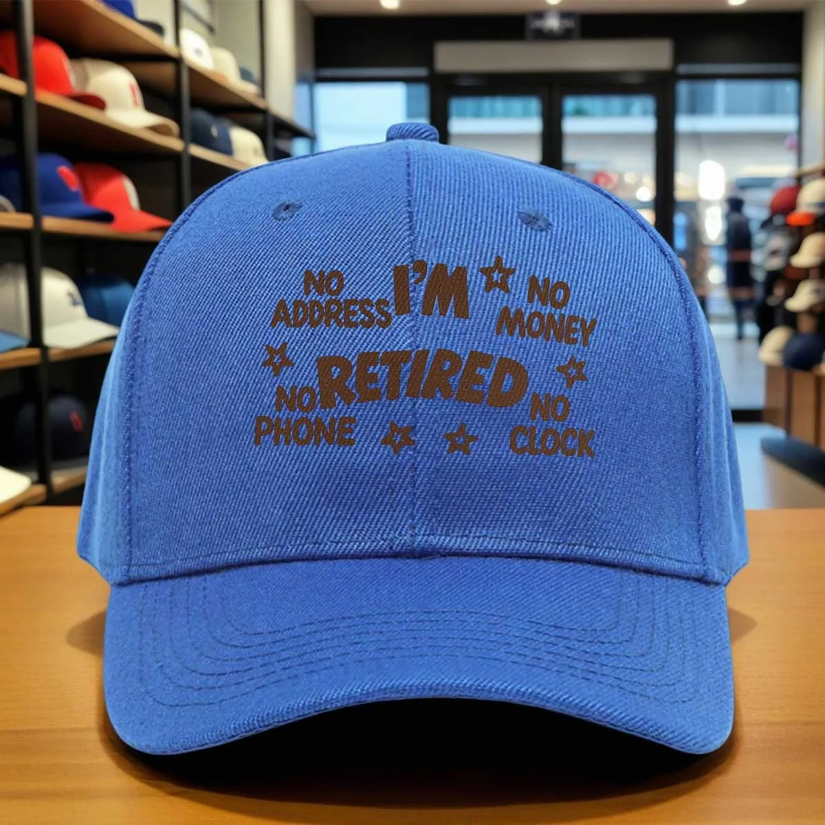 Retired Life Humor Letter Print Baseball Cap, No Address Phone No Money Clock Star Pattern Adjustable Hat