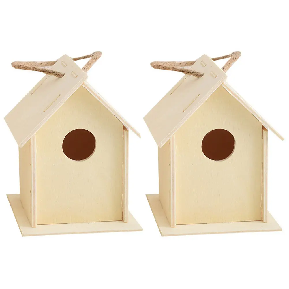 

2Pcs Paintable Wooden Bird House Kit DIY Unfinished Craft for Children Educational Woodcraft Garden Decor Bird Nest Terrace