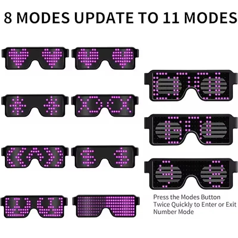 Gafas de fiesta Led con carga USB multilingüe, gafas luminosas intermitentes Led, concierto de Navidad, fiesta de cumpleaños, vacaciones, gafas de sol brillantes