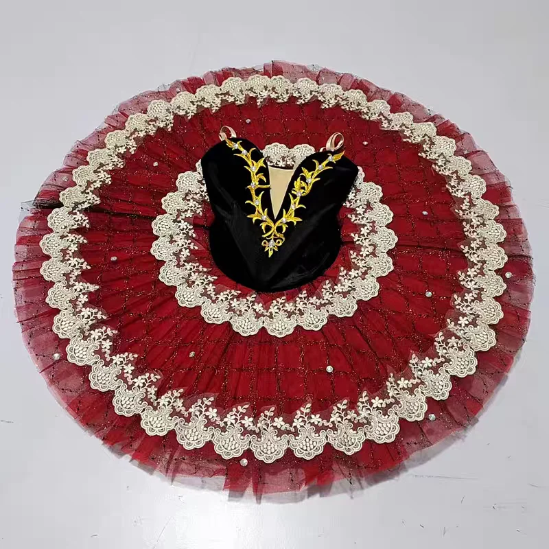 Esmeralda-Ballett-Tutu-Kostüm für Mädchen für Auftritte, Ballett-Tüll, bauschiger Rock, weißer Schwanensee-Pfannkuchen-Tutu, Ballerina