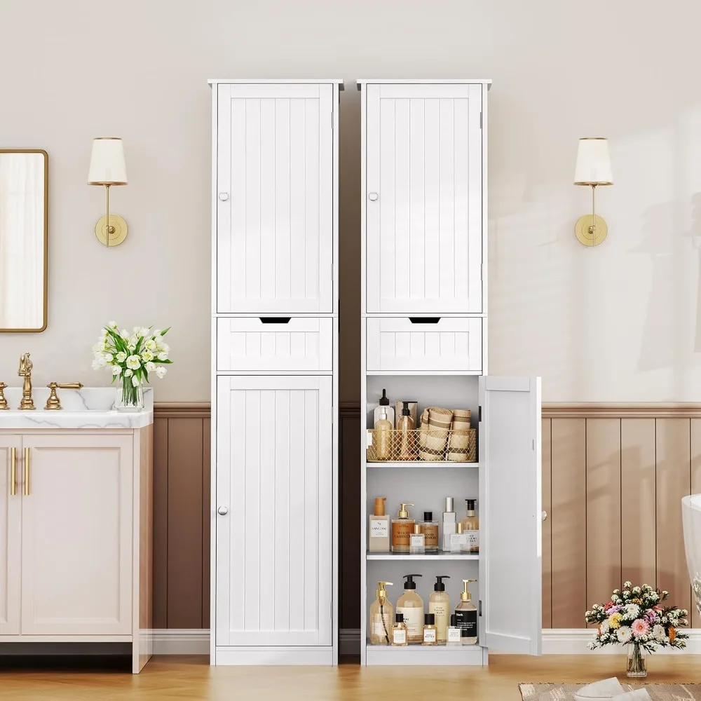 Bathroom Cabinets.Tall Bathroom Cabinet, Storage Cabinet with 2 Doors&1Drawer,Freestanding Linen Cabinet with Adjustable Shelves