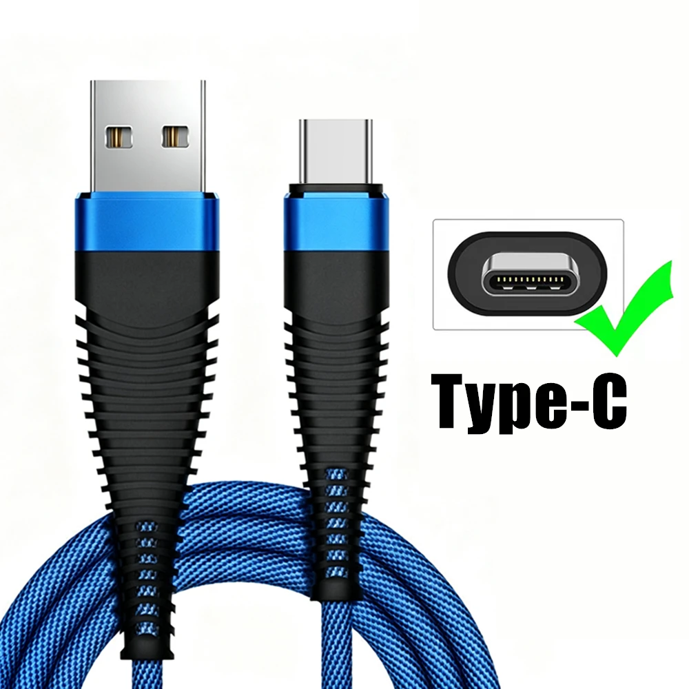 Anti-Bending SR Design Type C USB Fast Charging Cable For Xiaomi Redmi POCO Huawei Honor OPPO VIVO Type-C USB Fabric Data Cable