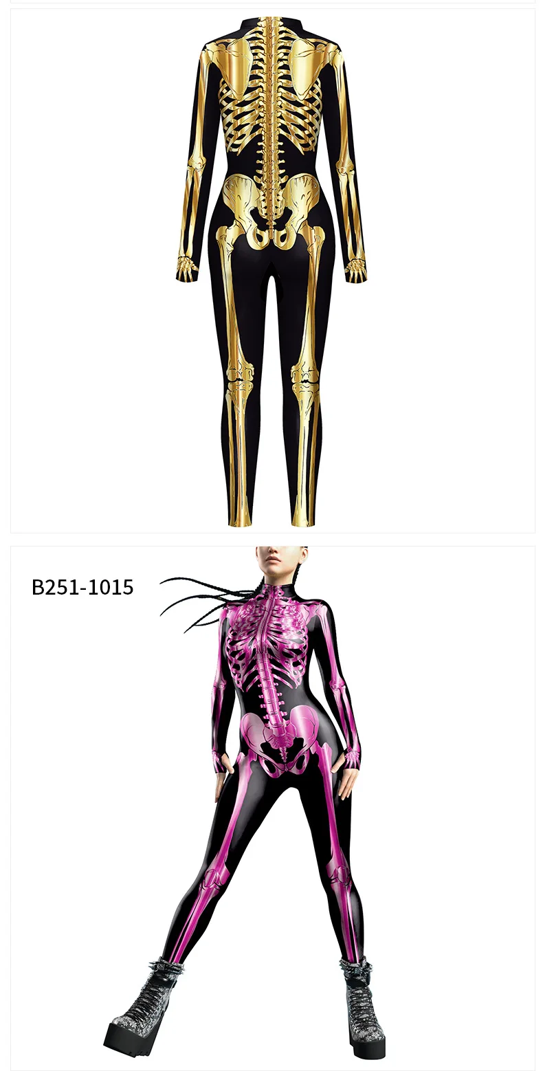 Karneval Halloween Party Fluoreszierender Skelett-Druck Damen Sexy Jumpsuit Cosplay Kostüme Ausgefallener Totenkopf-Bodysuit Mujer 2026 – Detail 9